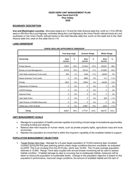 DEER HERD UNIT MANAGEMENT PLAN Deer Herd Unit # 30 Pine Valley 2020