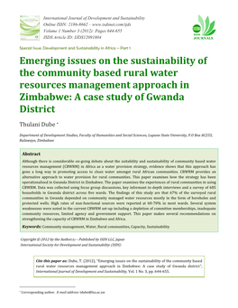 Emerging Issues on the Sustainability of the Community Based Rural Water Resources Management Approach in Zimbabwe: a Case Study of Gwanda District