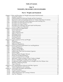 Table of Contents Title 73 WEIGHTS, MEASURES and STANDARDS