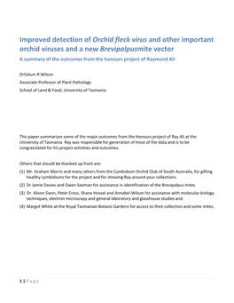 Improved Detection of Orchid Fleck Virus and Other Important Orchid Viruses and a New Brevipalpusmite Vector