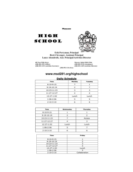 High School Calendar 2018-2019