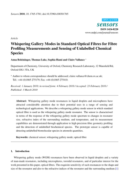 Whispering Gallery Modes in Standard Optical Fibres for Fibre Proﬁling Measurements and Sensing of Unlabelled Chemical Species