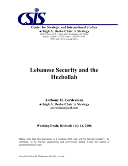 Lebanese Security and the Hezbollah