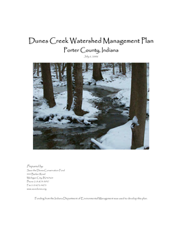 Dunes Creek Watershed Management Plan Porter County, Indiana July 6, 2006