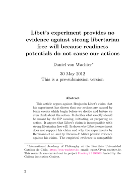 Libet's Experiment Provides No Evidence Against Libertarian Free Will
