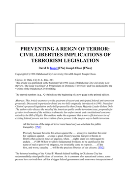 Civil Liberties Implications of Terrorism Legislation