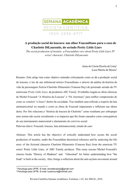 Um Olhar Foucaultiano Para O Caso De Charlotte Dilaurentis, Do Seriado