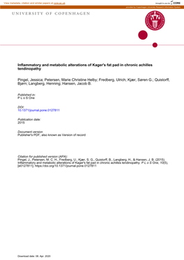 Inflammatory and Metabolic Alterations of Kager's Fat Pad in Chronic Achilles Tendinopathy