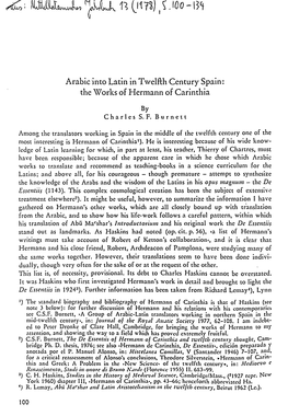 Arabic 'Into Latin in Twelfth Century Spain: the Works of Hermann of Carinthia
