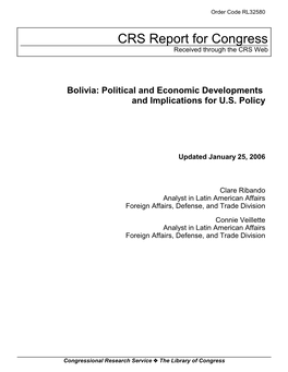 Bolivia: Political and Economic Developments and Implications for U.S