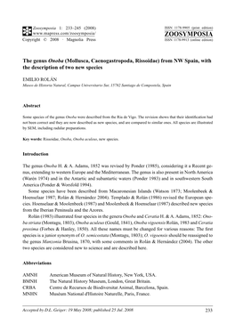 Zoosymposia: the Genus Onoba