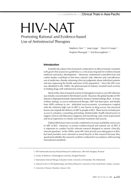 HIV-NAT Promoting Rational and Evidence-Based Use of Antiretroviral Therapies