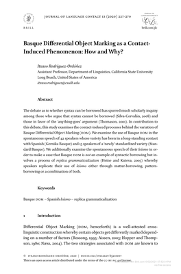 Basque Differential Object Marking As a Contact- Induced Phenomenon: How and Why?