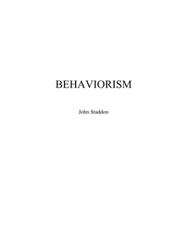 Chapter 1: Early Behaviorism