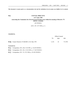 1985L0350 — EN — 26.07.1991 — 001.001 — 1 B COUNCIL DIRECTIVE of 27 June 1985 Concerning the Community List of Less-F