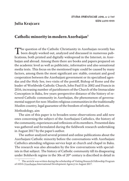 Catholic Minority in Modern Azerbaijan1