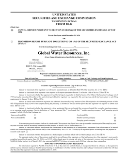 Global Water Resources, Inc. (Exact Name of Registrant As Specified in Its Charter) Delaware 90-0632193 (State Or Other Jurisdiction of (I.R.S