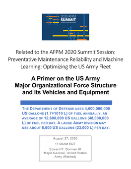 A Primer on the US Army Major Organizational Force Structure and Its Vehicles and Equipment