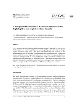 Zootaxa 156: 1-12 (2003) ISSN 1175-5326 (Print Edition) ZOOTAXA 156 Copyright © 2003 Magnolia Press ISSN 1175-5334 (Online Edition)