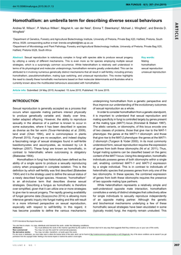 Homothallism: an Umbrella Term for Describing Diverse Sexual Behaviours