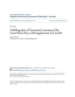 A Bibliography of Taxonomic Literature of the Great Plains Flora, with Supplements I, II, and III Ralph E