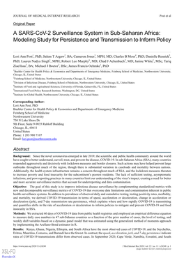 A SARS-Cov-2 Surveillance System in Sub-Saharan Africa: Modeling Study for Persistence and Transmission to Inform Policy