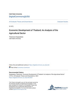 Economic Development of Thailand: an Analysis of the Agricultural Sector