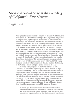 Serra and Sacred Song at the Founding of California's First Missions