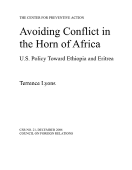 Avoiding Conflict in the Horn of Africa: U.S