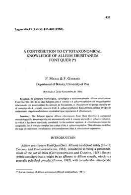 A Contribution to Cytotaxonomical Knowledge of Allium Ebusitanum Font Quer (*)