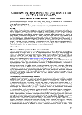 Assessing the Importance of Diffuse Mine Water Pollution: a Case Study from County Durham, UK