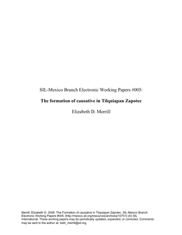 The Formation of Causative in Tilquiapan Zapotec