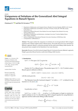 Uniqueness of Solutions of the Generalized Abel Integral Equations in Banach Spaces