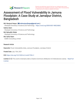 Assessment of Flood Vulnerability in Jamuna Floodplain: a Case Study at Jamalpur District, Bangladesh