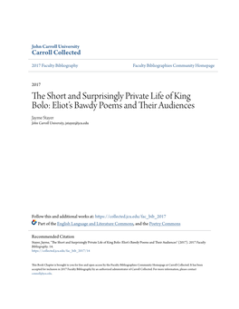 The Short and Surprisingly Private Life of King Bolo: Eliot's Bawdy Poems and Their Audiences