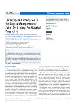 The European Contribution to the Surgical Management of Spinal Cord Injury: an Historical Perspective JSM Neurosurg Spine 4(3): 1072