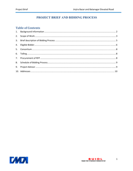 PROJECT BRIEF and BIDDING PROCESS Table of Contents