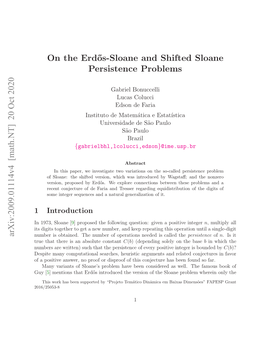 Arxiv:2009.01114V4 [Math.NT] 20 Oct 2020 on the Erd˝Os-Sloane And
