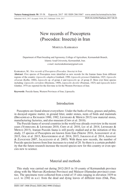 New Records of Psocoptera (Psocodea: Insecta) in Iran