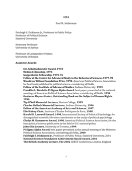 1 VITA Paul M. Sniderman Fairleigh S. Dickinson Jr., Professor in Public