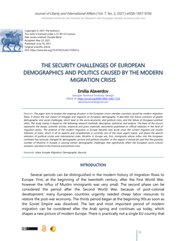 The Security Challenges of European Demographics and Politics Caused by the Modern Migration Crisis