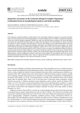 Integrative Taxonomy in the Liolaemus Fitzingerii Complex (Squamata: Liolaemini) Based on Morphological Analyses and Niche Modeling