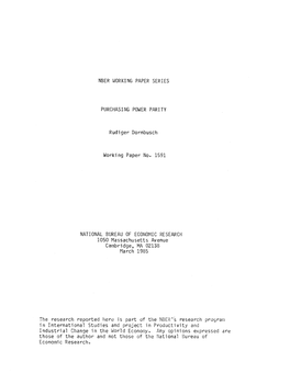 Nber Working Paper Series Purchasing Power Parity