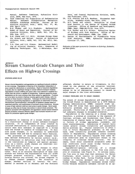 Stream Channel Grade Changes and Their Effects on Highway Crossings