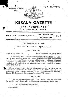 'Kerala Gazette Extraordinary Published by Authorty