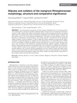 Stipules and Colleters of the Mangrove Rhizophoraceae: Morphology, Structure and Comparative Significance