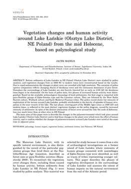 Vegetation Changes and Human Activity Around Lake Łańskie (Olsztyn Lake District, NE Poland) from the Mid Holocene, Based on Palynological Study