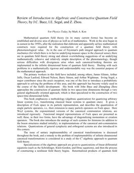 Review of Introduction to Algebraic and Constructive Quantum Field Theory, by J.C