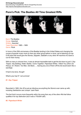 Penn's Pick: the Beatles All Time Greatest Riffs