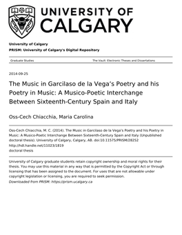 The Music in Garcilaso De La Vega's Poetry and His Poetry in Music: A